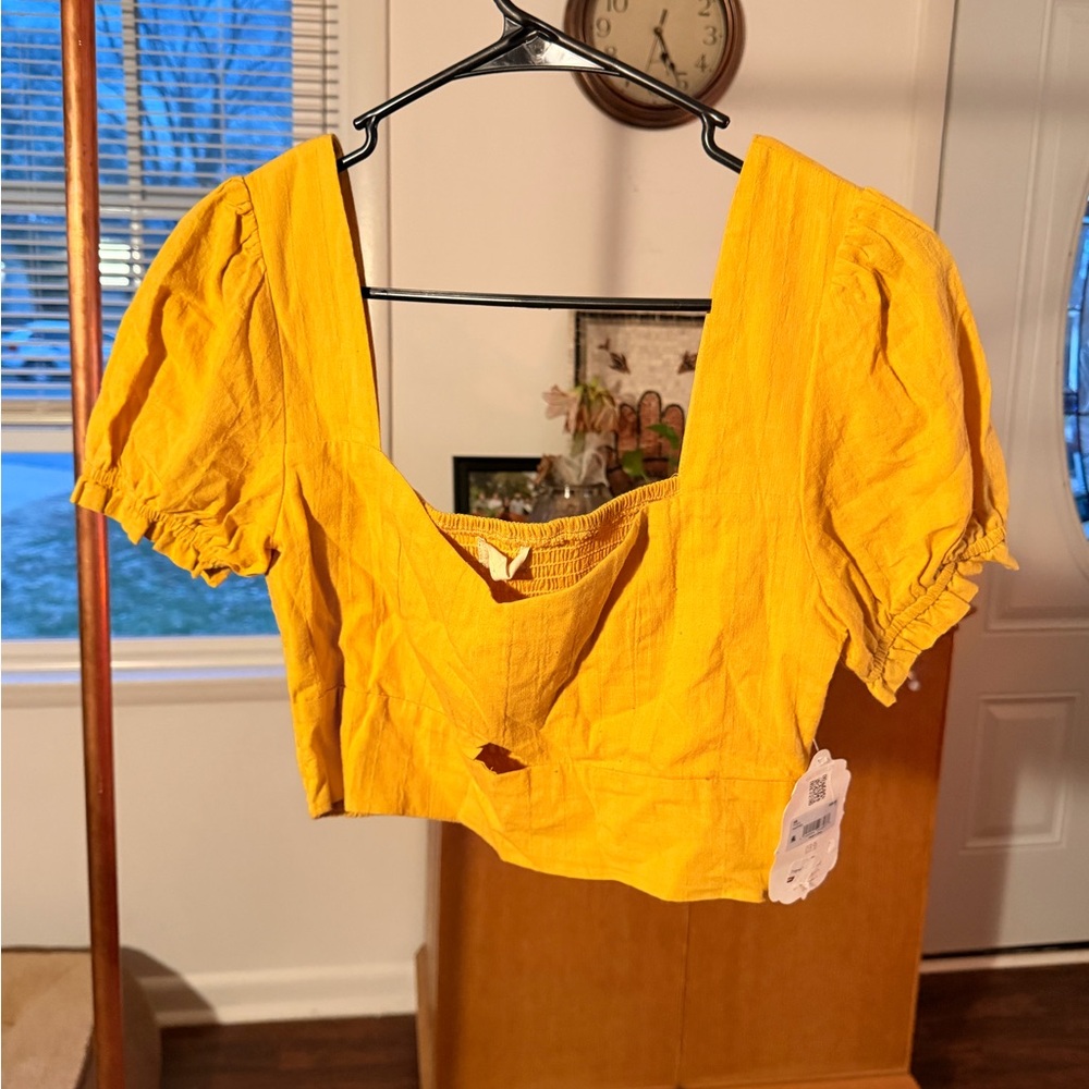 Altar'd State Bright Yellow Puff Sleeve Crop Top